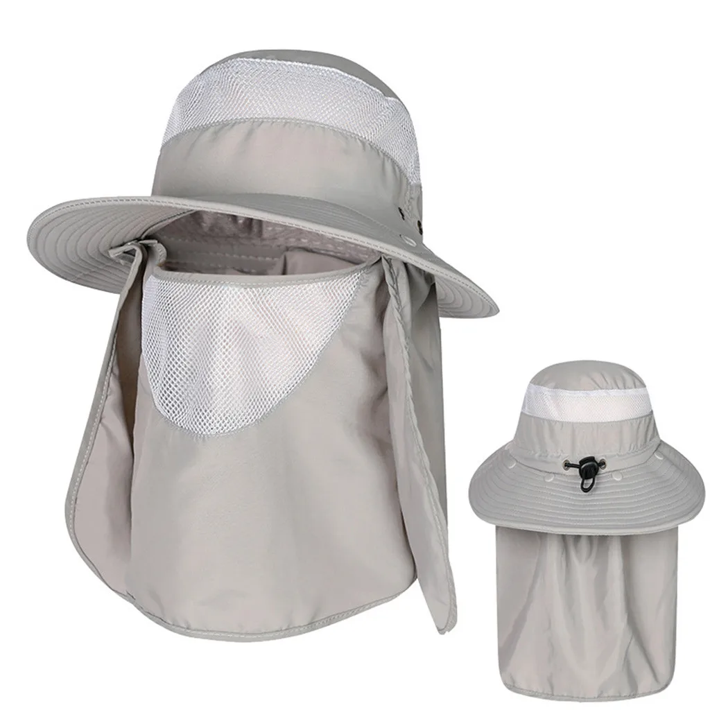Light Gray Шапки для женщин FashionFashion Лето средство для защиты от Солнца Рыбалка кепки средства ухода за кожей шеи уход за кожей лица ушанка широкими полями Chapeau Femme été - Цвет: Light Gray