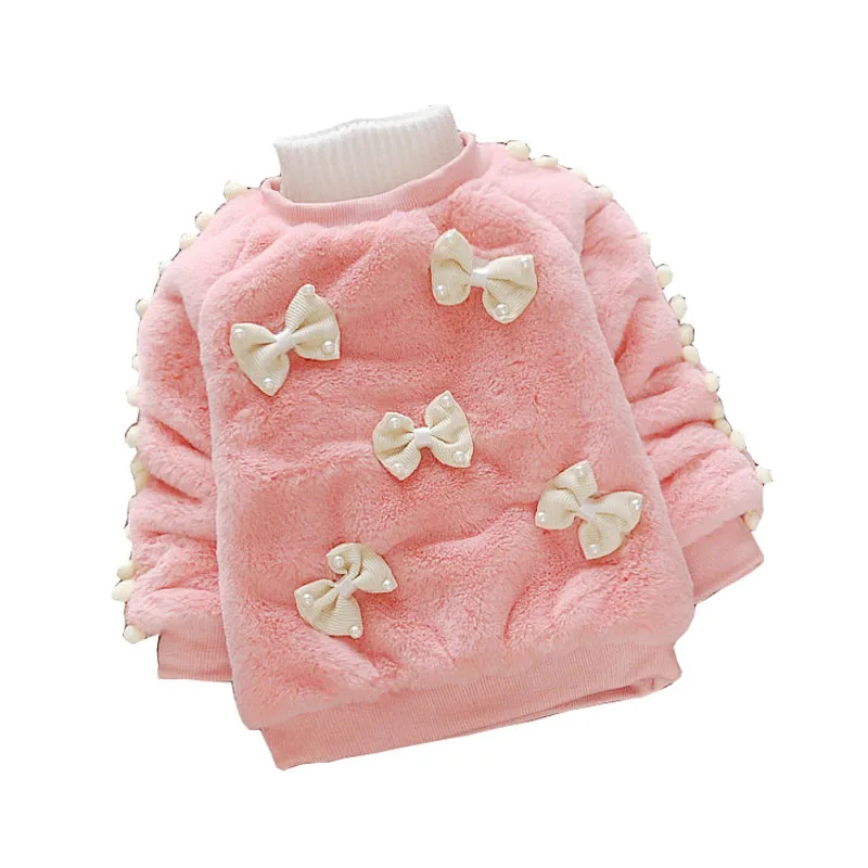 BibiCola/свитер для девочек зима мультфильм детей Лук свитера для маленьких девочек плюс бархат случайные плюс вельветовые свитера - Цвет: pink