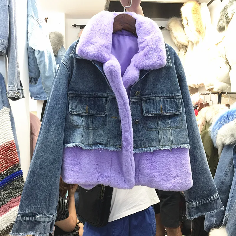 Winter Removable Fur Denim Jacket winter woman Coat Rabbit Fur Warm Parka Women Thick Jean Jacket Women Warm Windbreaker