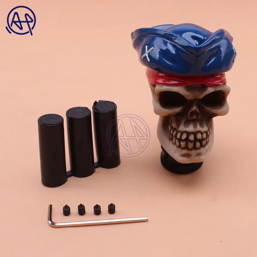 Car Truck Blue Hat Skull Head Style Gear Knob Handle Gear Shift Knob