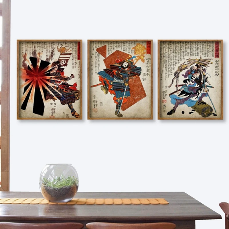

Vintage Japanese Samurai Warrior Print Woodblock Art Illustration Posters Canvas Painting Pictures Home Oriental Wall Art Decor