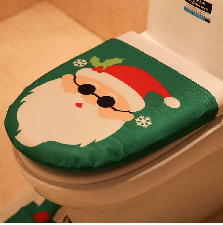 FENGRISE рождественские украшения для дома Санта-Клаус туалетный коврик Снеговик Лось набор ковров для ванной комнаты Новогоднее украшение