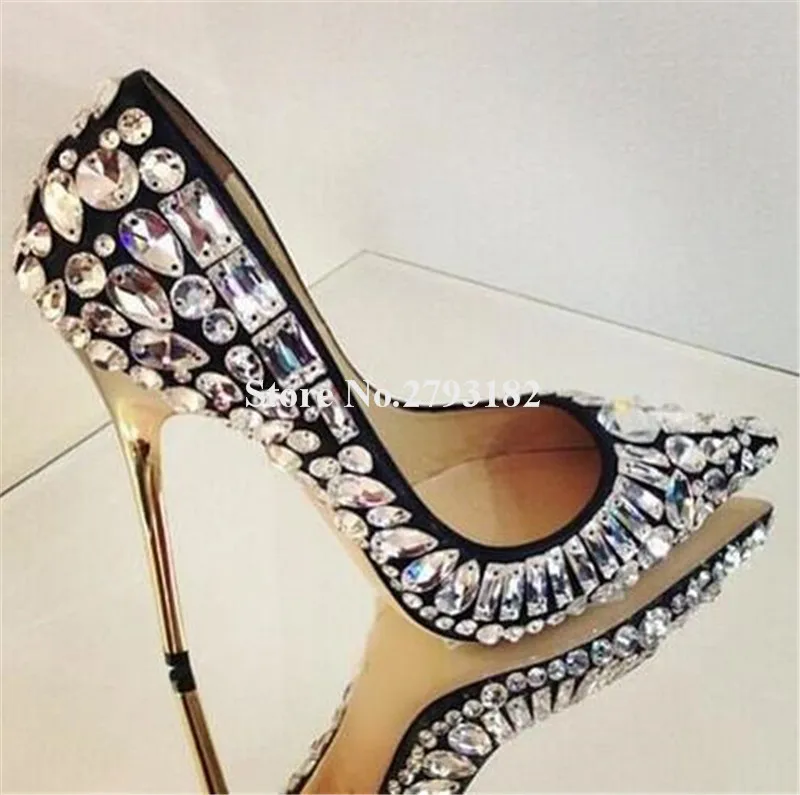 Women Luxurious Pointed Toe Bling Bling Rhinestone Stiletto Heel Pumps ...