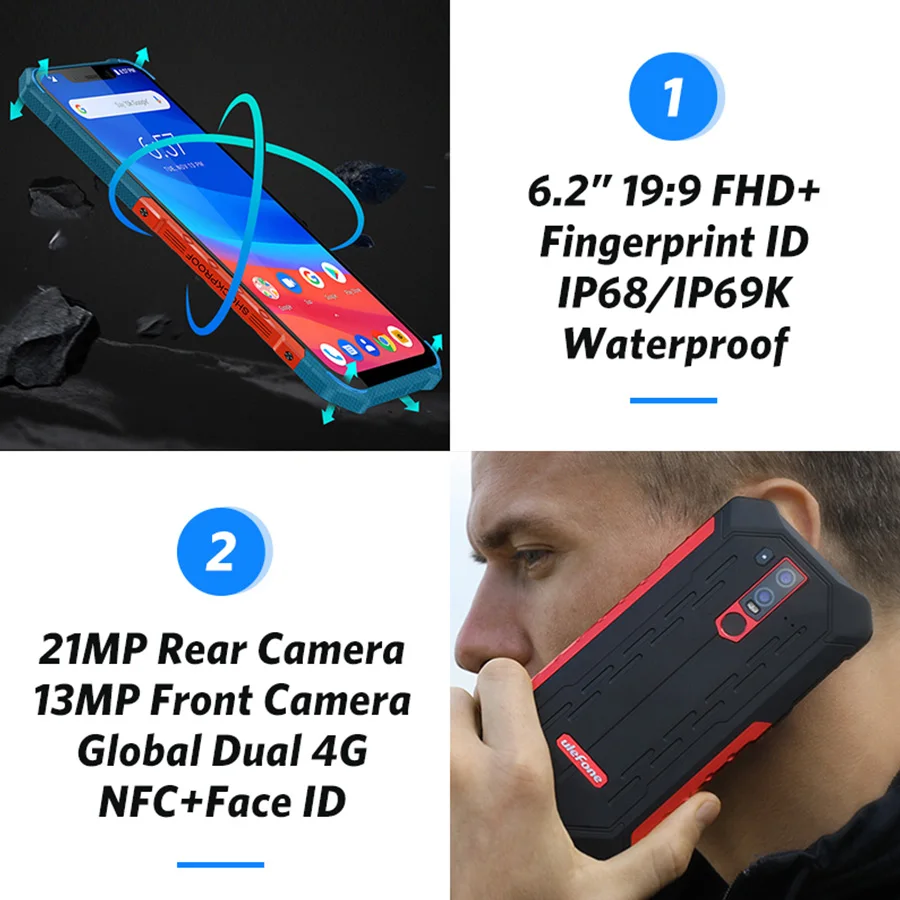 Ulefone Armor 6 2 &quotAndroid 8 1 Водонепроницаемый ГБ 128 Otca core Helio P60 распознавание лица