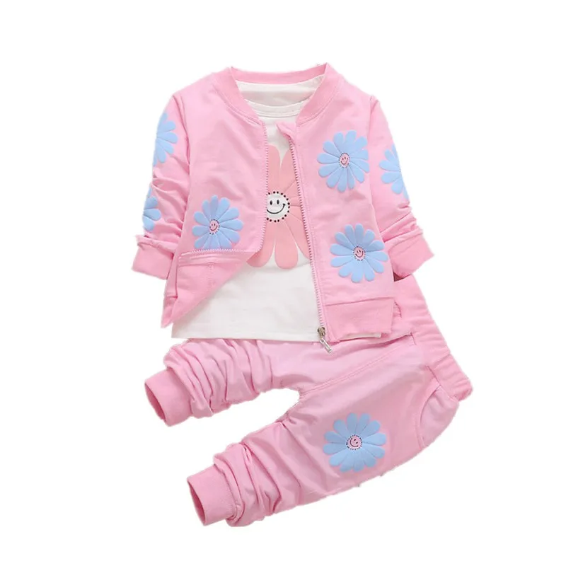 

3Pcs Autumn Kids Tops+Floral Baby Coats+T-shirt 1-4Y Print Set Clothing Flower Outfits Newborn Pants Clothes Girls