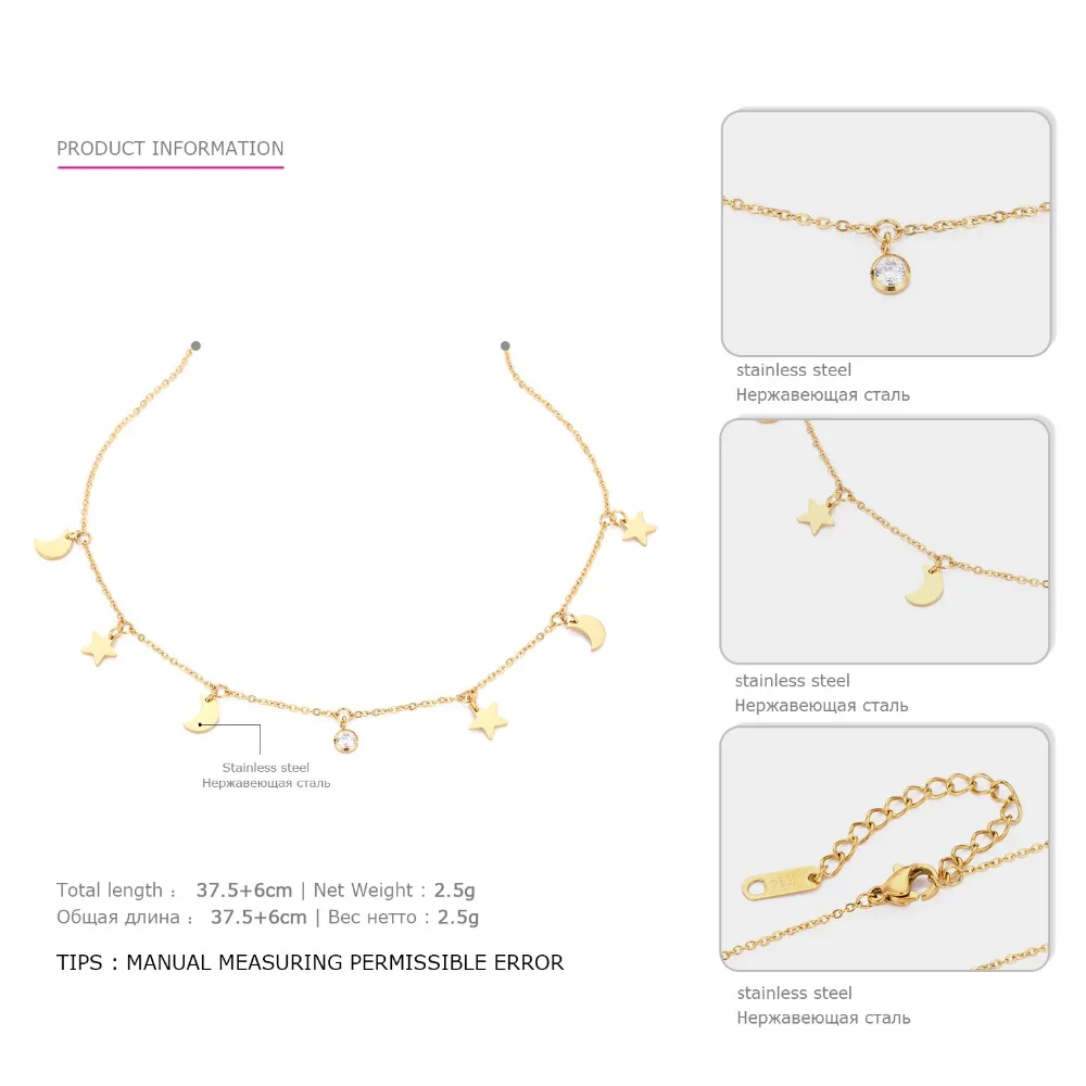 eManco Rose Gold Color Necklaces for Women Jewelry Stainless Steel Statement Necklace Trendy Fashion Jewelry Moon Star Pendants