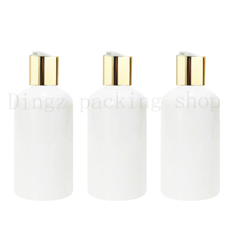 30X250ml empty white lotion cosmetic bottle container with gold disc