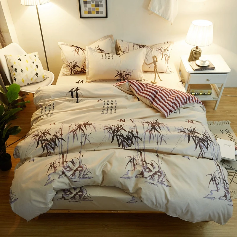 Бамбуковое постельное белье с узором из листьев, набор пододеяльников со звездами, набор пододеяльников для близнецов, полный комплект простыней, простыней, наволочек