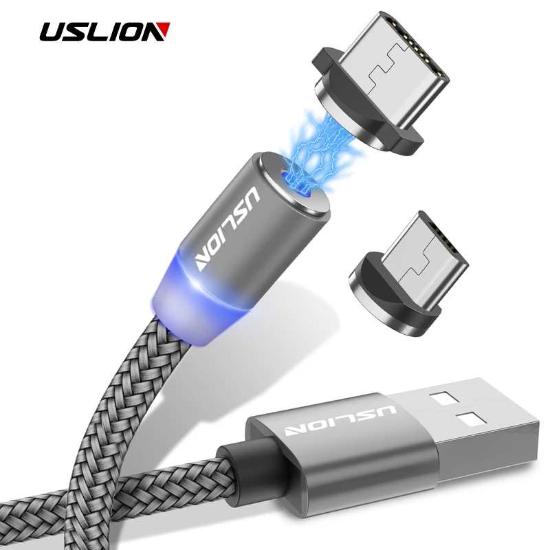 USLION светодиодный магнитный usb-кабель для samsung Xiaomi для iPhone X 8 7, магнитный штекер и кабель USB type C и кабель Micro usb для быстрой зарядки