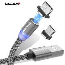 USLION светодиодный магнитный usb-кабель для samsung Xiaomi для iPhone X 8 7, магнитный штекер и кабель USB type C и кабель Micro usb для быстрой зарядки