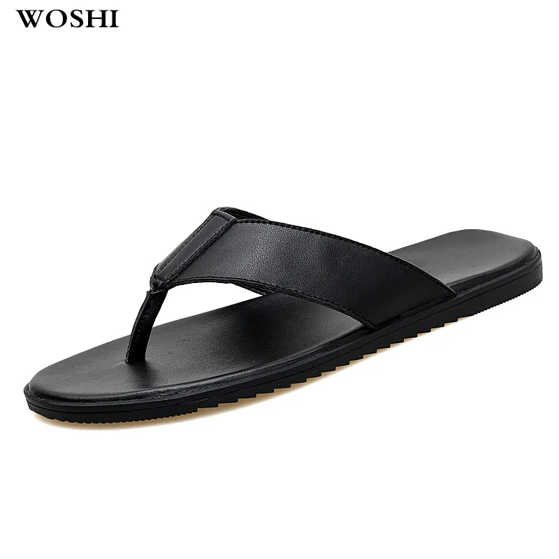 

Summer Men Flip Flops genuine leather Beach slippers for men Anti-slip Zapatos Hombre Casual outdoor slippers Drop Shipping L5