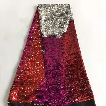 

Hot Sale Embrodiery High Quality Red Nigeria African Lace Fabric 5 Yards Tulle Net Lace Multi Color Sequins Lace Fabrics A1500