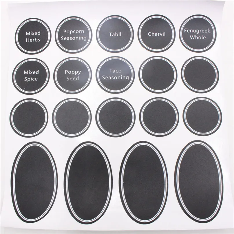 13pcs Printed Spice Jar and Pantry Label Set Chalkboard Round Stickers Write-on Labels Stickers #4M08 (13)