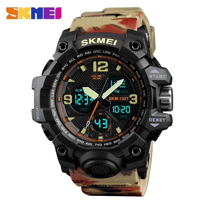 

hot sales SKMEI 1327 Sports Watches Mens dual movement 5atm diving watches men fashion designer digital sport watches male reloj