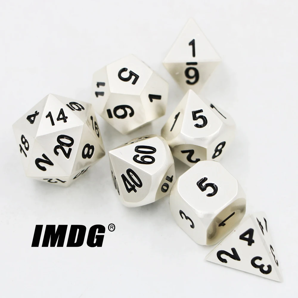 IMDG 7 шт./компл. Творческий RPG игра в кости многогранник металлические игральные кубики DND жемчуг серебро Цвет цифровой игра в кости
