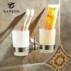 Yanjun 304 Нержавеющая сталь двойной чашки стакан держатель настенный Зубная щётка подстаканник Аксессуары для ванной комнаты YJ-7465