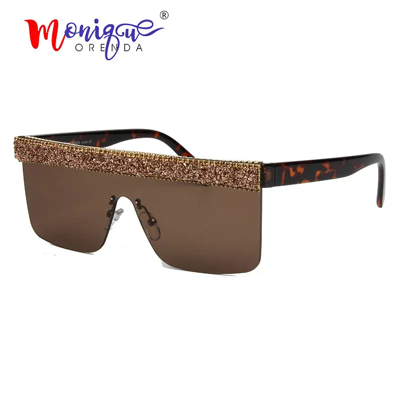 Солнцезащитные очки больших размеров, мужские винтажные Брендовые очки для вождения, женские солнцезащитные очки, стразы, плоская оправа, большая оправа, ретро очки, UV400 - Цвет линз: brown