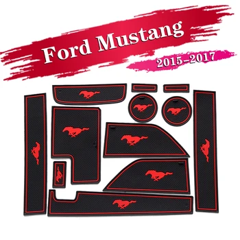 

12X Car Accessories Inner Gate Slot Pad Non-Slip Cup Mats Anti Slip Door Groove Mat Interior For Ford Mustang 2015 2016 2017