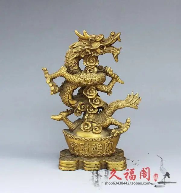 

China work of art collection brass carving coiled dragon statue