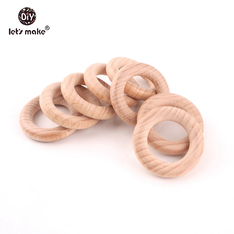 Let's Make Beech Wooden Teething Rings BPA Free Food Grade Wooden Teethers 20pcs 40mm DIY Accessories Rings Baby Teethers