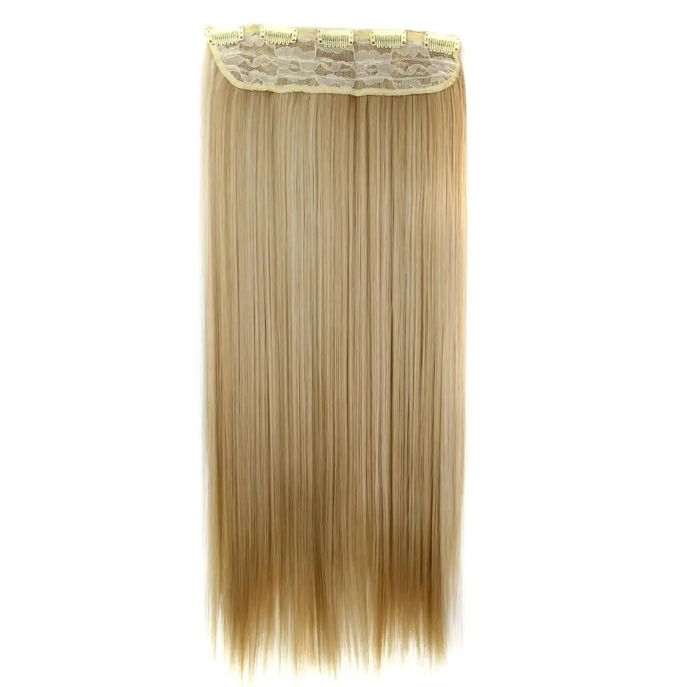 MSIWIGS Straight Long Hair Extension 5 Clips in Hair Extensions 24 Inch Synthetic Hair Blonde False Hair 613#