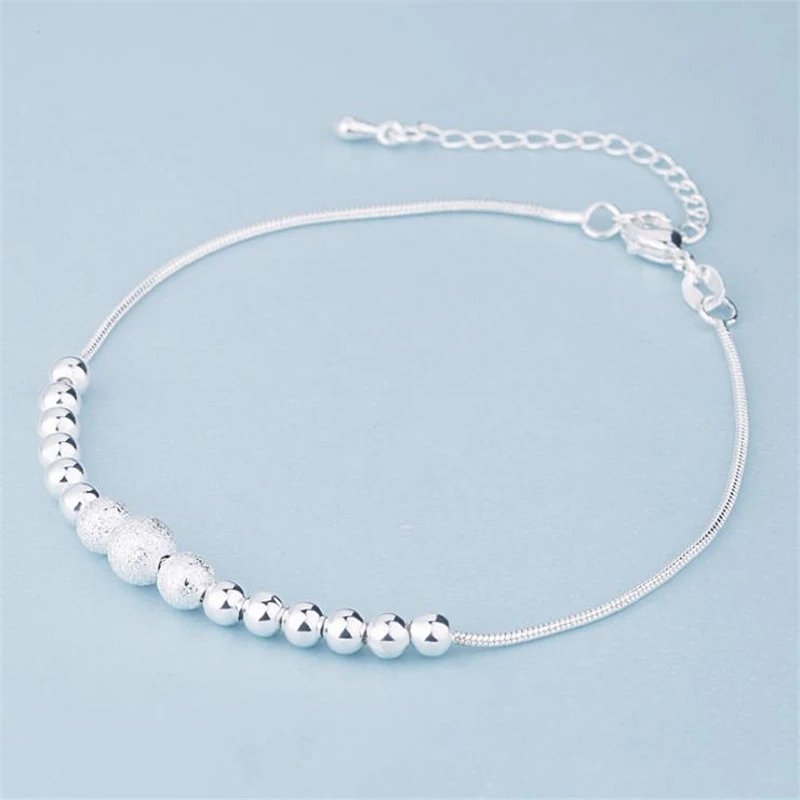KOFSAC Fashion 925 Sterling Silver Anklets for Women Beach Jewelry Female Frosted Beads Bangle Bracelets For Girls Summer Gifts KOFSAC Fashion 925 Sterling Silver Anklets for Women Beach Jewelry Female Frosted Beads Bangle Bracelets For Girls Summer Gifts
