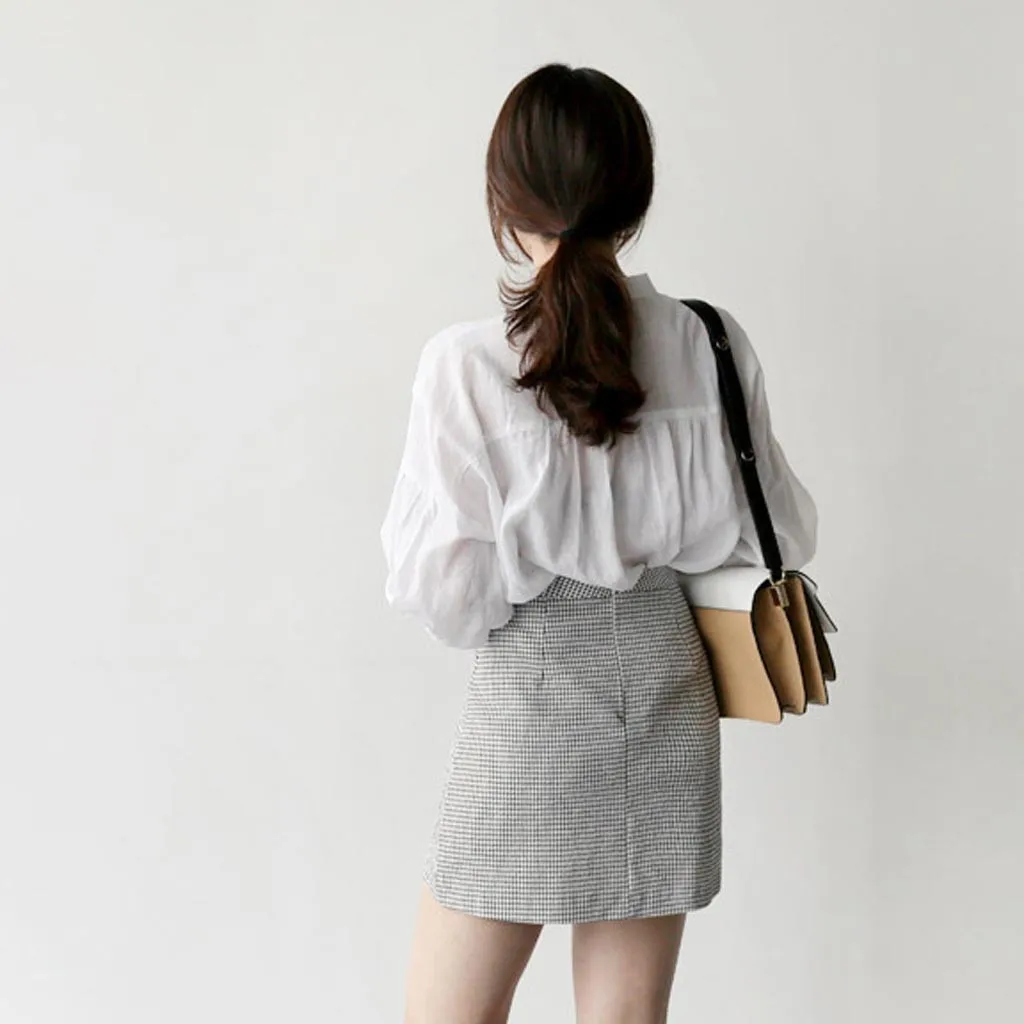 Women Blouse 2019 Women's Wear Simple Long Sleeve Cotton And Linen Pure Color Shirt