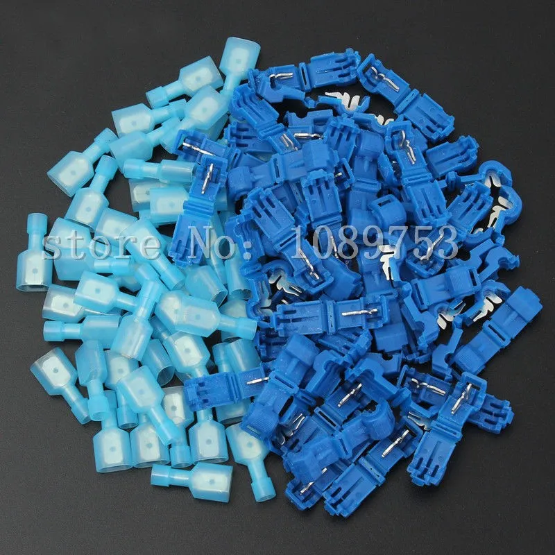 100PCS T-TapMale Insulated 2.5-4.0mm2 Wire Terminals Connectors Combo 16-14AWG
