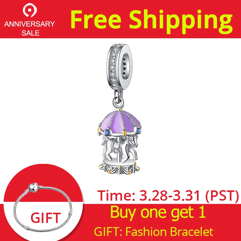 

100% 925 Sterling Silver Blue CZ and purple Carousel Beads Fit Original pandora DIY Charm Bracelet For Girl Jewelry making gift