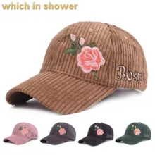 Fashion Embroidery Rose Winter Baseball Cap For Women Warm Striped Corduroy Snapback Hat Spring Autumn Vintage Trucker Hat Bone