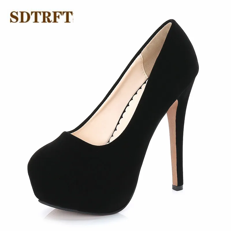 SDTRFT zapatos mujer Spring/Autumn 2018 Fashion Stilettos 11/14cm Thin High-Heeled party Flock shoes woman crossdresser pumps