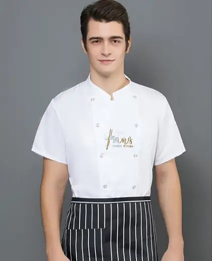 Malewhite Шеф-повара рабочая одежда Для мужчин Для женщин короткий рукав повар ресторана легкие и тонкие дышащие Кухня торт Лапша плюс Размеры комбинезоны унисекс H2072 - Цвет: Malewhite