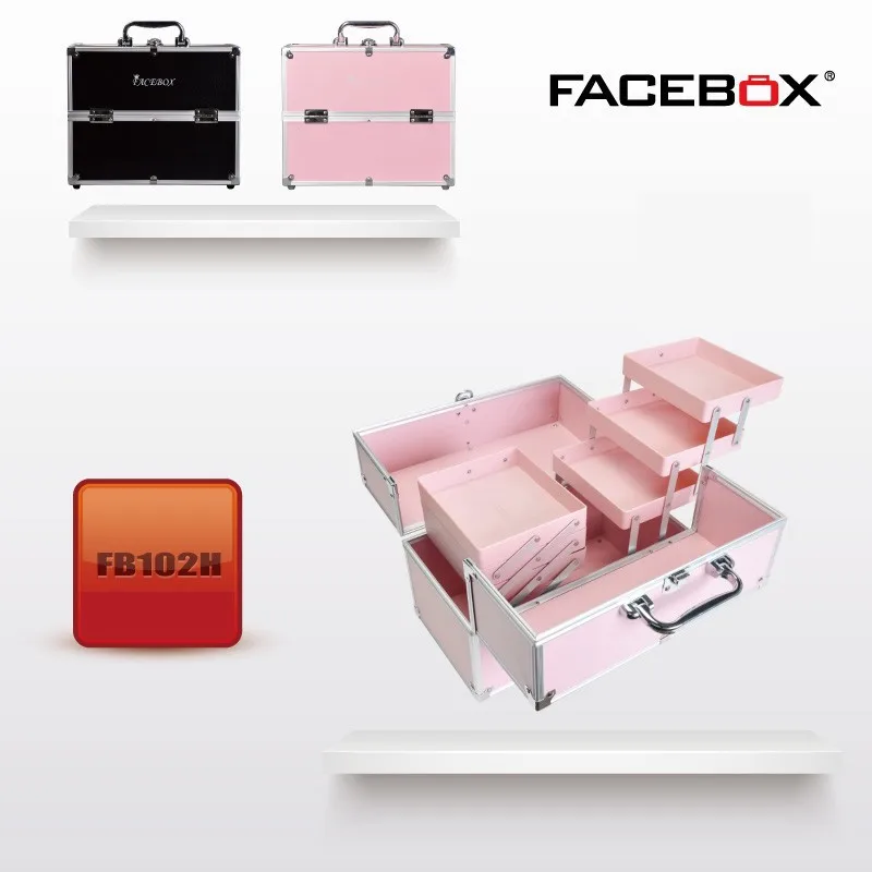 6 Тип лицевая коробка модный алюминиевый косметический Чехол коробка красоты с внутренним лотком профессиональный макияж, коробка черного и розового цвета
