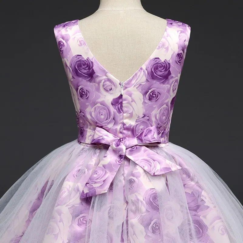 

Elegant Kids Dresses for Girl 8 9 10 11 12 to 14 Year Flower Print Mesh Plus Size Long Purple Dresses Girls Princess Dress 2A41A