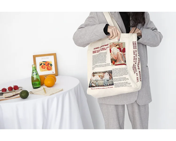 Женская Холщовая Сумка через плечо, Альберт Мура, картина маслом, сумки для покупок, Студенческая сумка для книг, хлопковая ткань, сумки для девочек