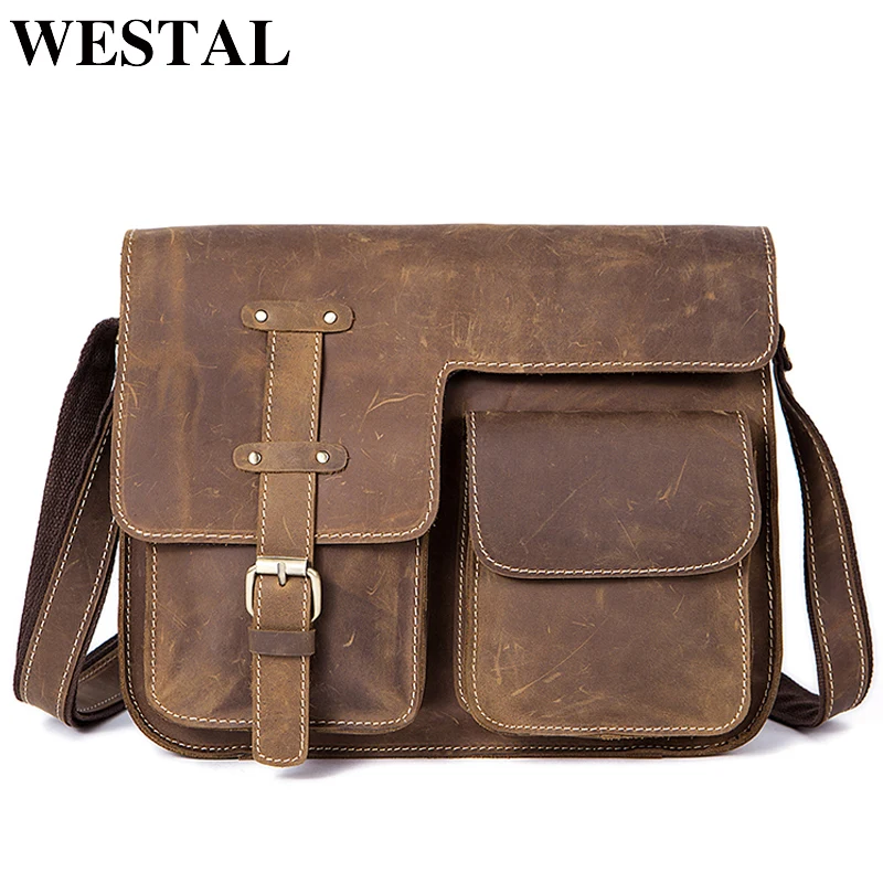 WESTAL hombres bolsas de Caballo loco de cuero genuino Vintage bolsos para hombres, hombres de bolso de mensajero bolsa de hombro de hombre 1050 - 1