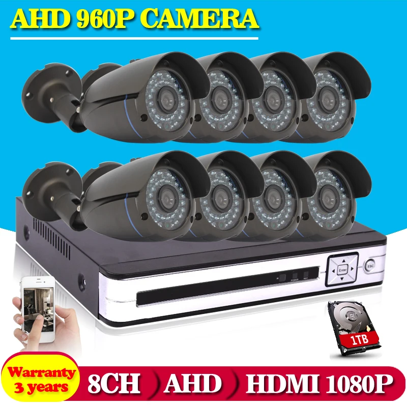 Hot 8CH AHD HD CCTV System 1 3MP CCTV Camera DVR Kit 720P 960P 1080P HDMI