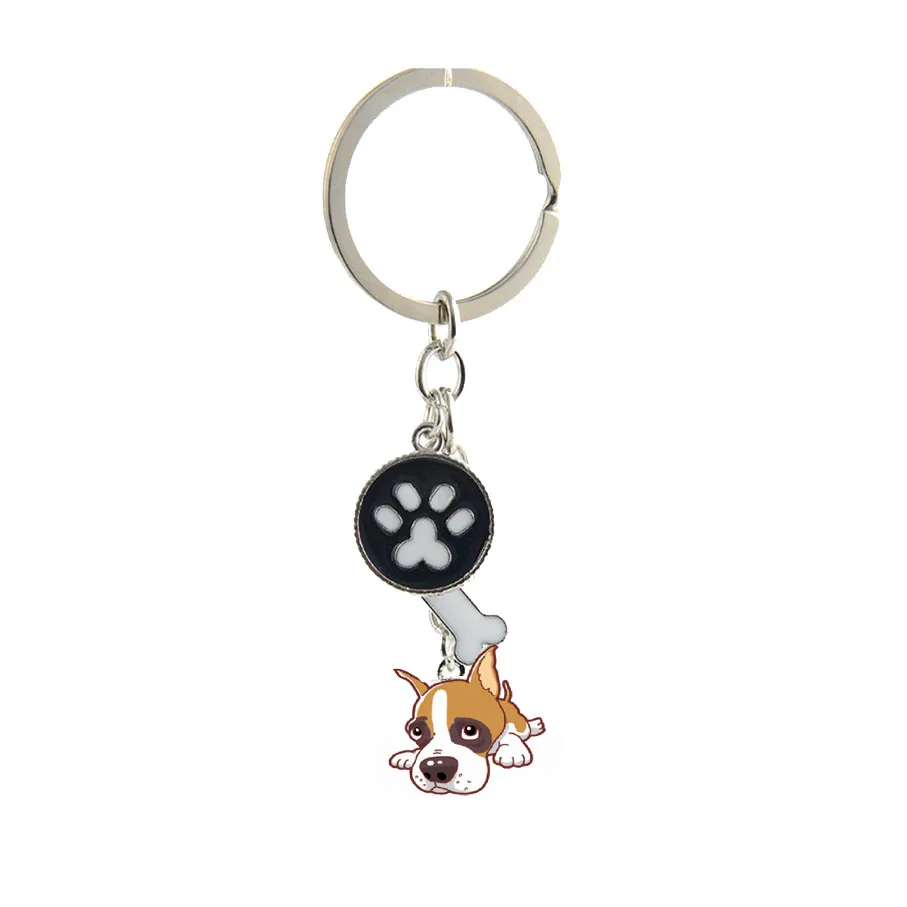 

Boxer dog pendant key chains for men women silver color alloy metal pet dog bag charm car keychain key ring holder keyring 2019