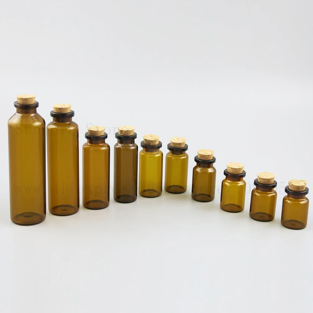 5pcs Small Empty 5ml 10ml 15ml 20ml 35ml 50ml Amber Glass Wishing Bottle Vials Cork Jar For Wedding DIY Decoration Gift Storage | Красота и