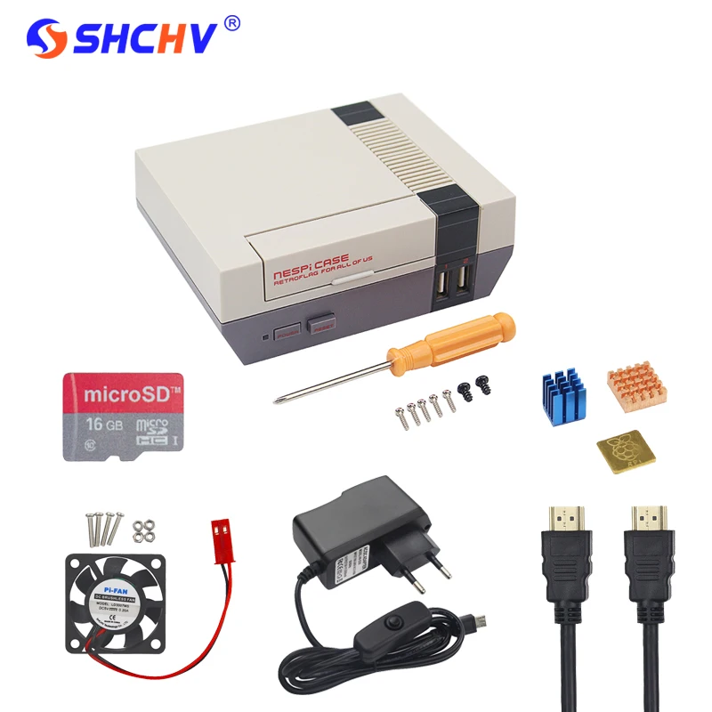 

Raspberry Pi 3 Model B+ NESPi Case Plastic Retroflag Box +CPU Fan +16G SD Card + Game Pad Controller + Power Supply + HDMI Cable
