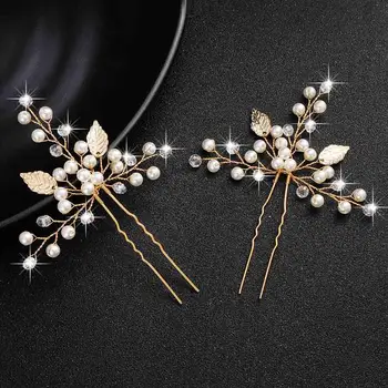 QYY Fashion Pearls Gold Wedding Hair Accessories Flowers Bridal Hair Jewelry Hair Pins Pearl Clips for Women Headpieces 6