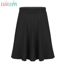 Iiniim/летние юбки для подростков; Однотонная легкая эластичная Юбка До Колена трапециевидной формы для девочек; Повседневная праздничная одежда