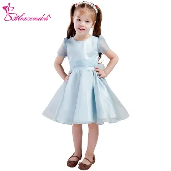 

Alexzendra Light Blue Tea Length Organza Flower Girls Dresses with Sash Girls First Communion Dress Princess Girl Dress