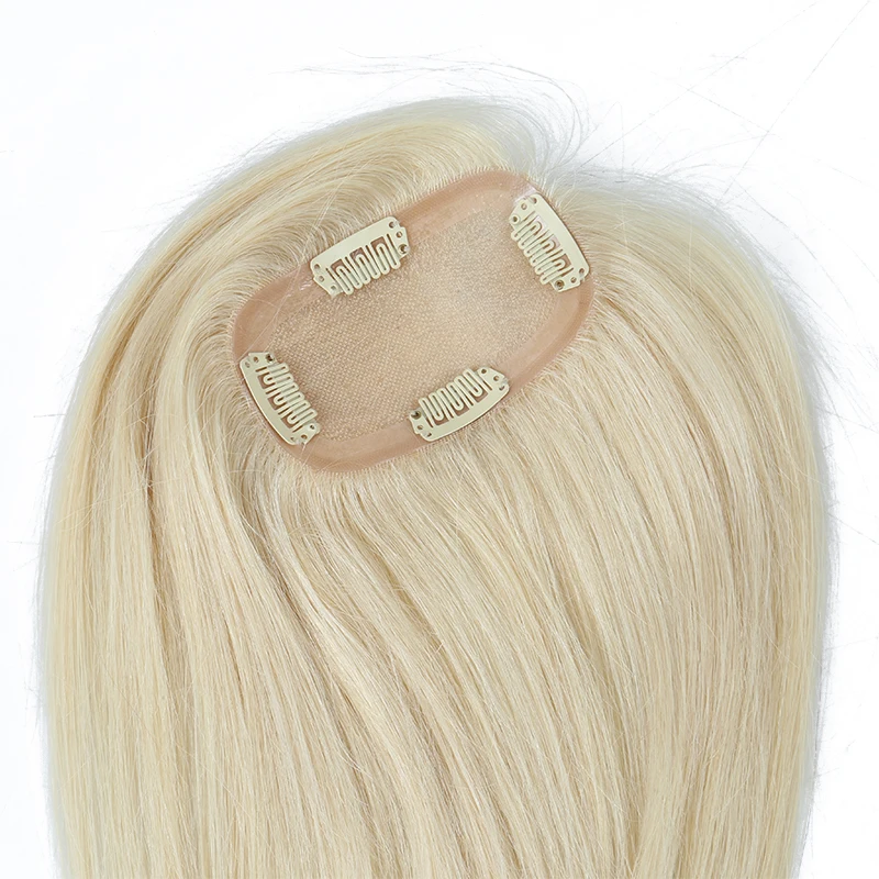 Женский парик, прямые бразильские человеческие волосы Remy, Топпер, 120% плотность, ручная вязка, шиньон с зажимом, 613 блонд, купить