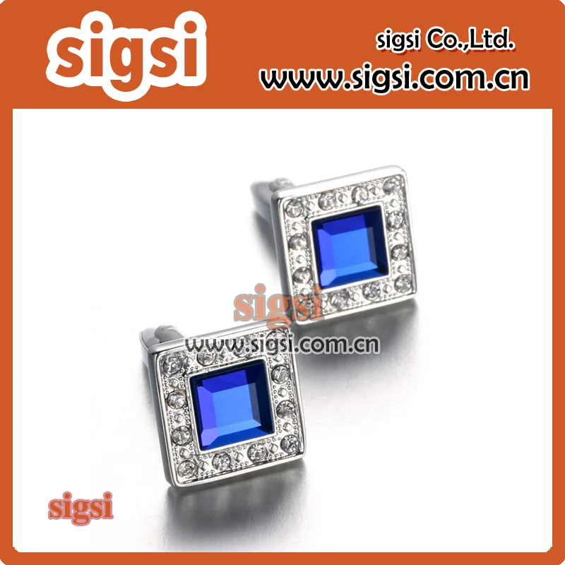 

Rhinestone blue crytal square cufflinks Fashion copper jewelry cufflinks
