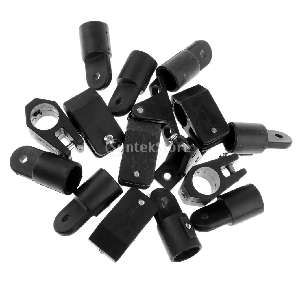 16 Pieces/Set Durable Black Nylon Marine Boat Deck Hinge Jaw Slide Eye End Cap Fitting Hardware Accessories for 4 Bow Bimini Top