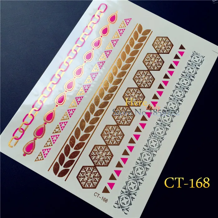 1pc Hot Sale Golden Leaf Design Fake Tattoo sticker On Body Henna Transferable Temporary Flash Sexy Pink Bracelets Tatoos | Красота и