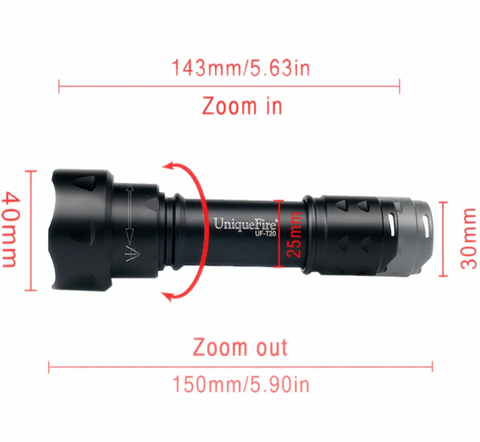 UniqueFire T20 IR 940nm 1/3 Mode LED Night Vision Flashlight Infrared Light Adjustable Zoomable Tactical 38mm Convex Lens Torch UniqueFire T20 IR 940nm 1/3 Mode LED Night Vision Flashlight Infrared Light Adjustable Zoomable Tactical 38mm Convex Lens Torch