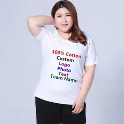 Super extra Large 7XL 6XL хлопок Для женщин Летняя футболка с круглым вырезом пользовательские текстовый логотип печать фотографий женские футболка