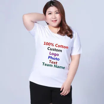 

Super extra Large 7XL 6XL Cotton Women Summer T-shirt O Neck Custom Logo Text Photo Printed Lady Female T shirt Oversized Tops